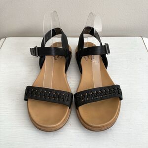 Korkease Womens Black Yucca Braid Leather Sandals Size 10 Comfort Ortho Flat